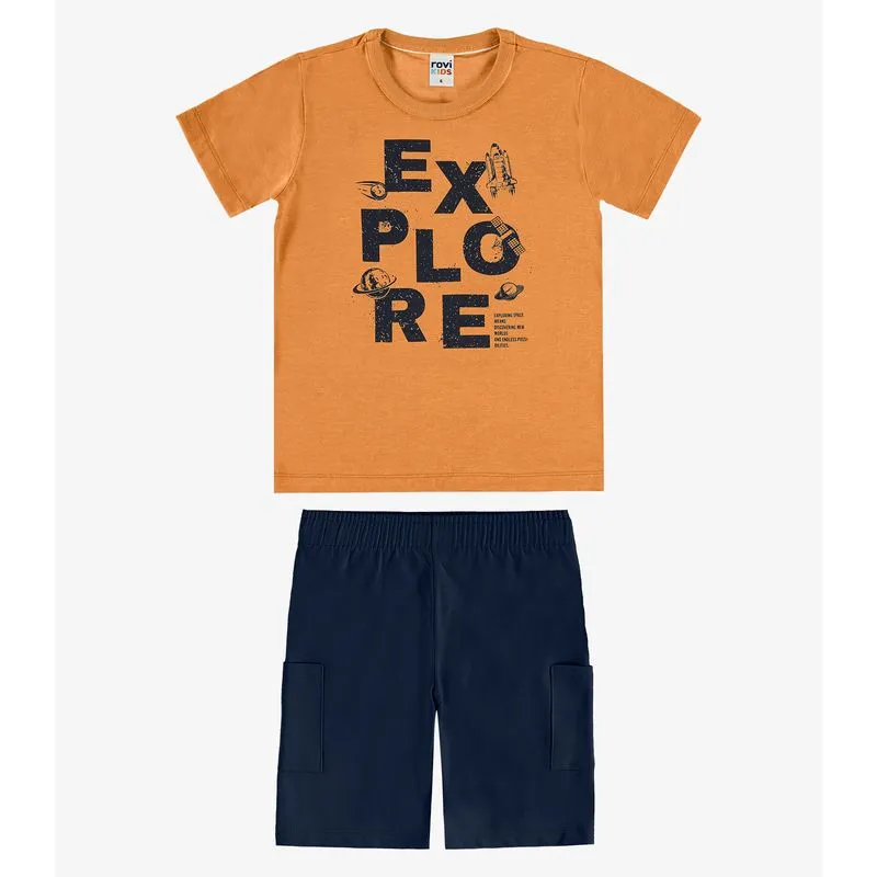 Conjunto Camiseta Com Bermuda Infantil Rovi Kids Marrom 12