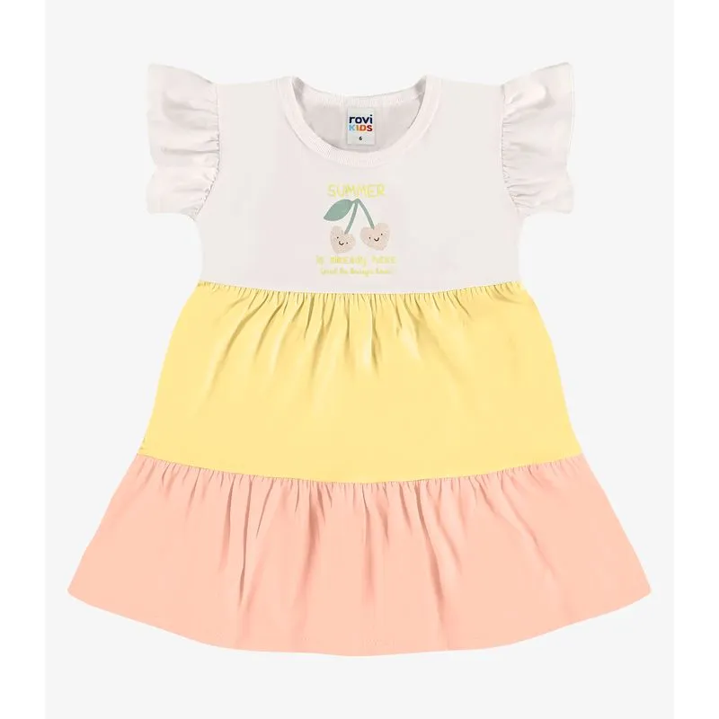 Vestido Infantil Meia Malha Com Estampa Rovi Kids Amarelo 10