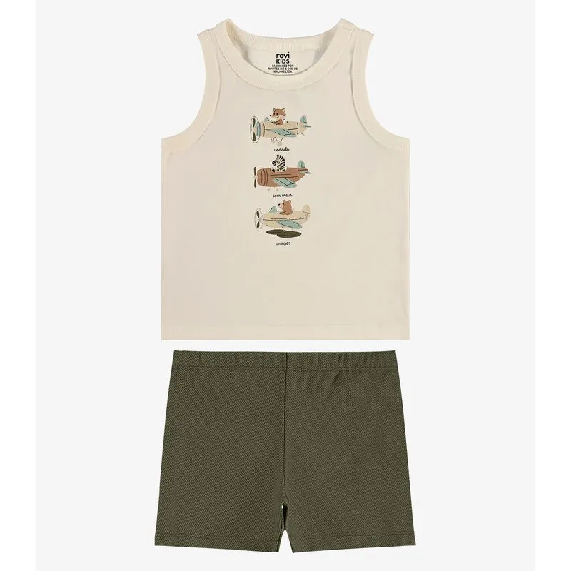 Conjunto Regata Com Bermuda Infantil Rovi Kids Bege 1