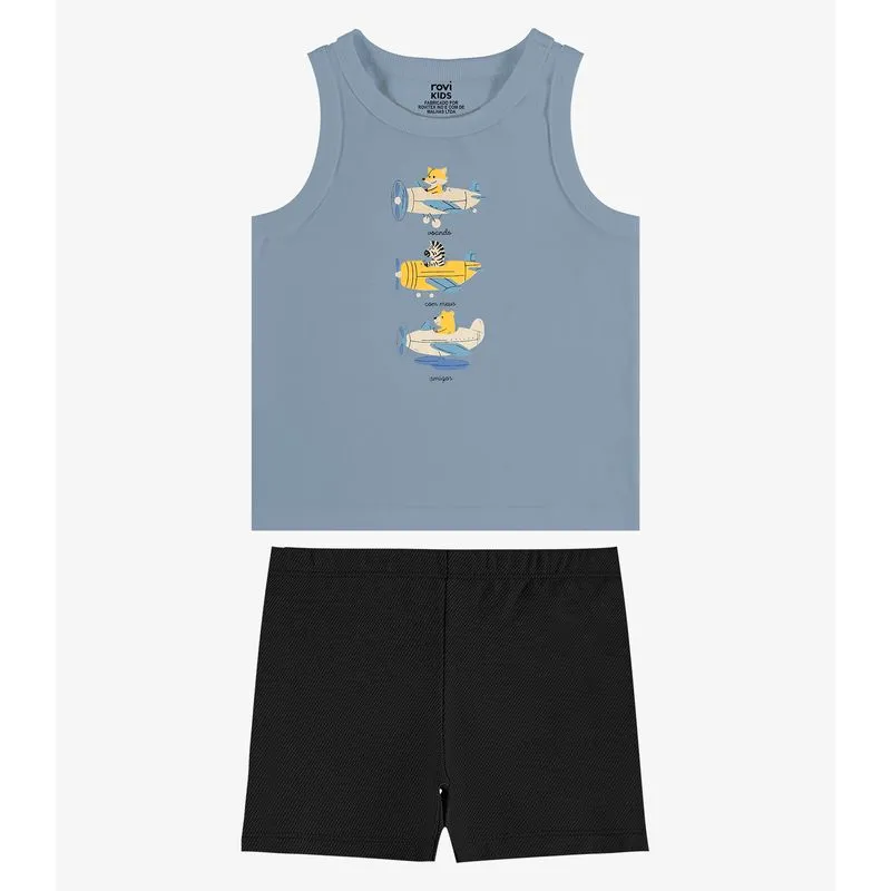 Conjunto Regata Com Bermuda Infantil Rovi Kids Azul 1