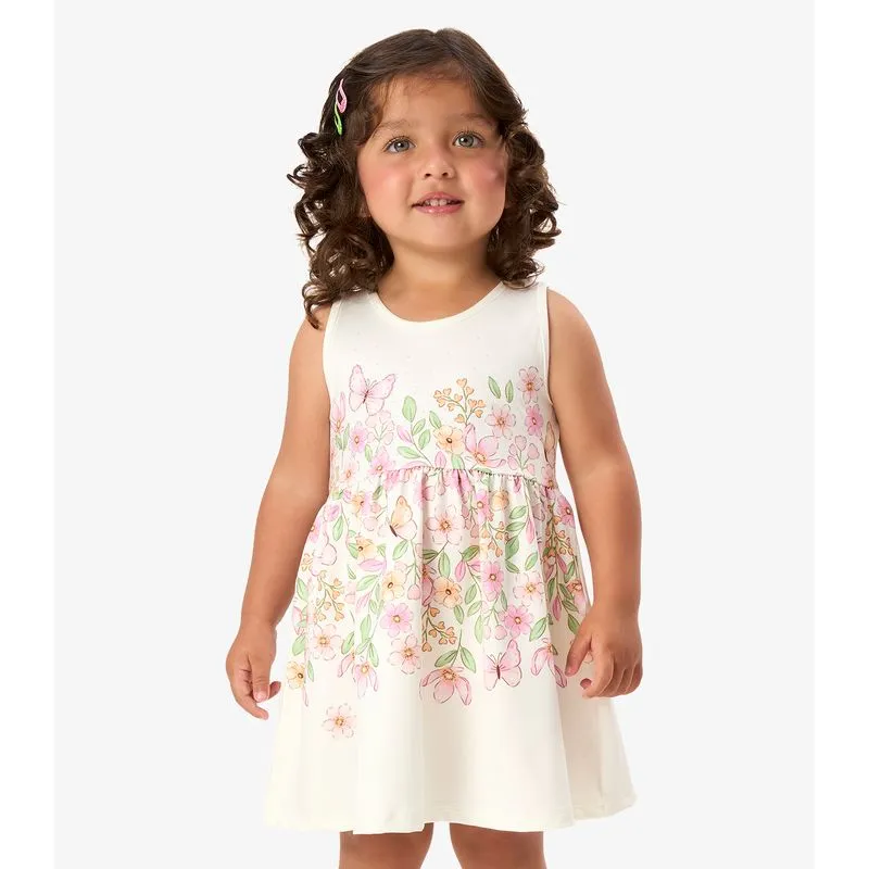 Vestido Infantil Com Estampa Floral Rovi Kids Bege 4