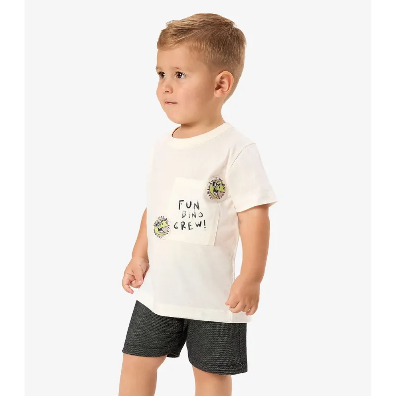 Conjunto Camiseta Com Bermuda Infantil Rovi Kids Bege 8