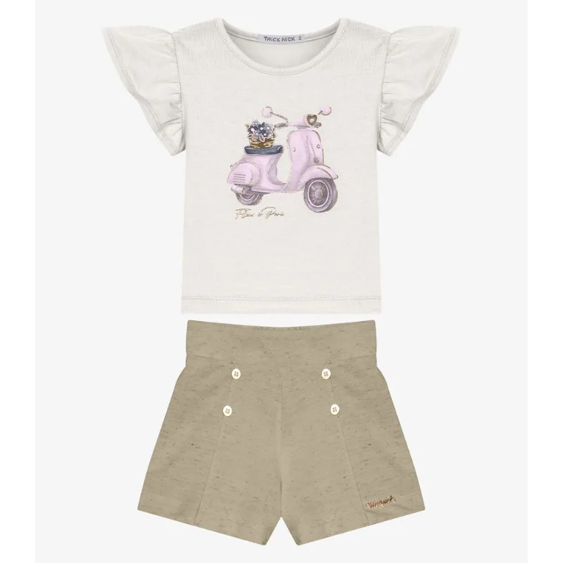 Conjunto Menina Blusa Com Shorts Trick Nick Bege 8