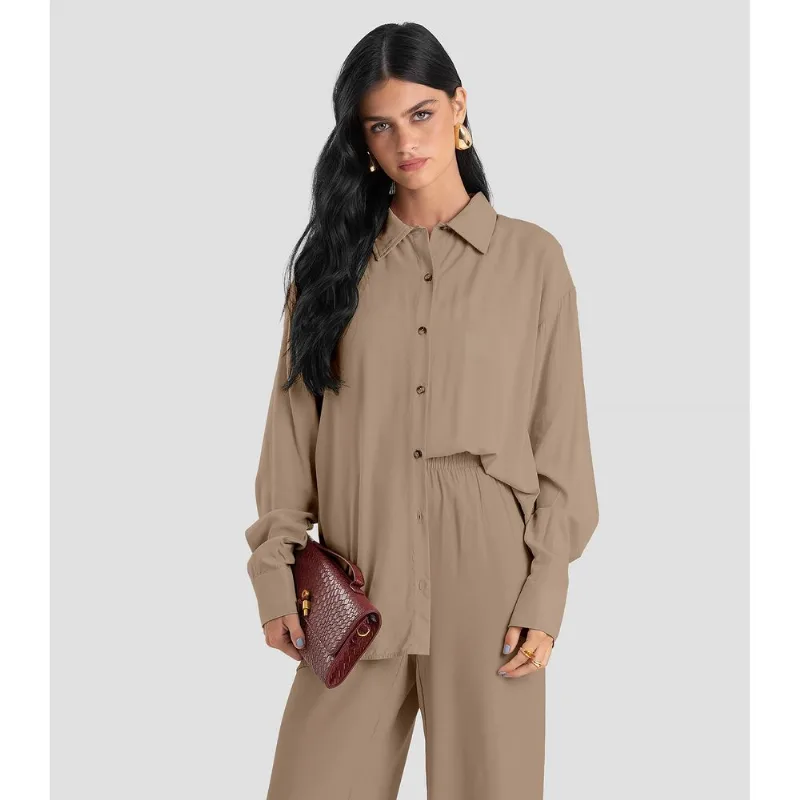 Camisa Feminina Oversized em Tecido Dianna Marrom PP