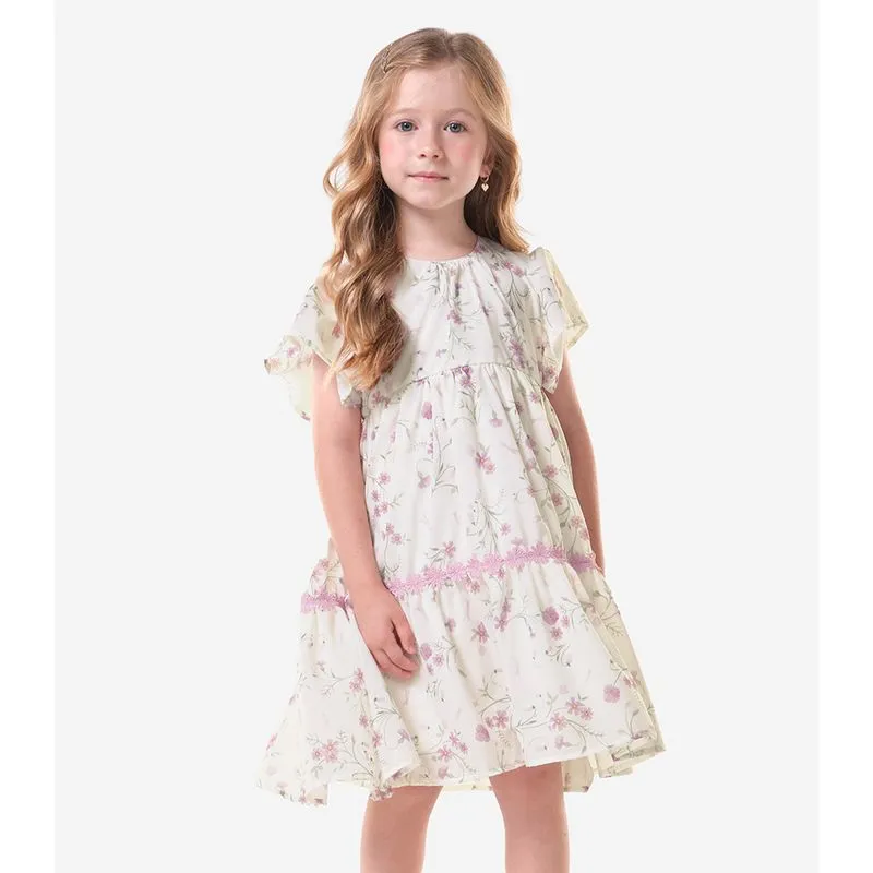 Vestido Infantil Chiffon Florido Trick Nick Bege 4