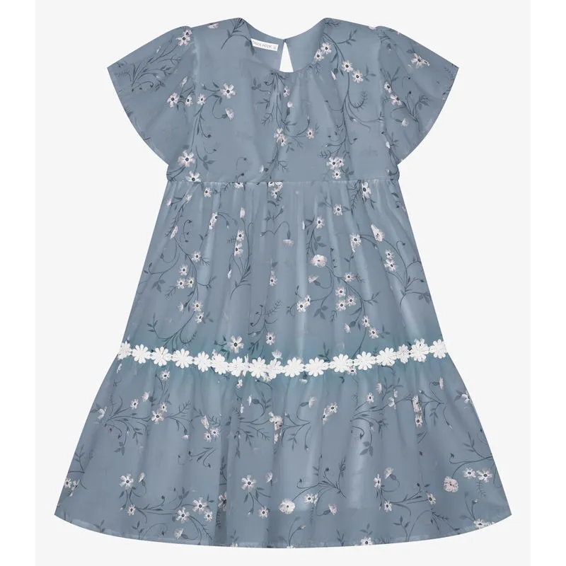 Vestido Infantil Chiffon Florido Trick Nick Azul 4