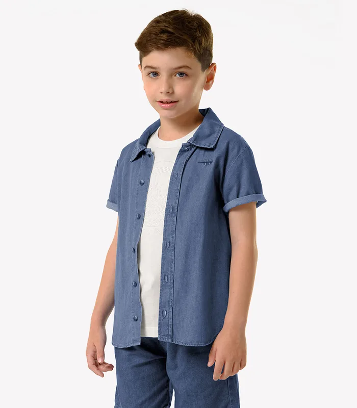 Camisa Infantil Jeans De Botão Trick Nick Azul 1