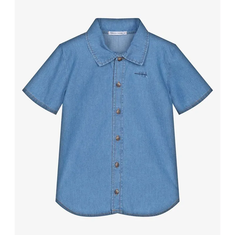Camisa Infantil Jeans De Botão Trick Nick Azul 14