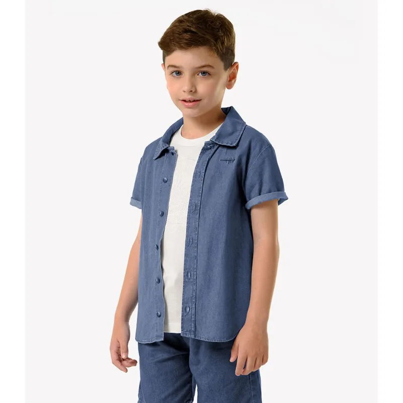 Camisa Infantil Jeans De Botão Trick Nick Azul 10