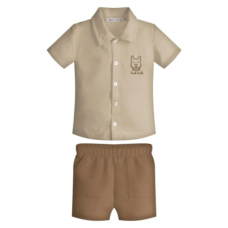 Conjunto Infantil Camisa Com Bermuda Trick Nick Bege 3