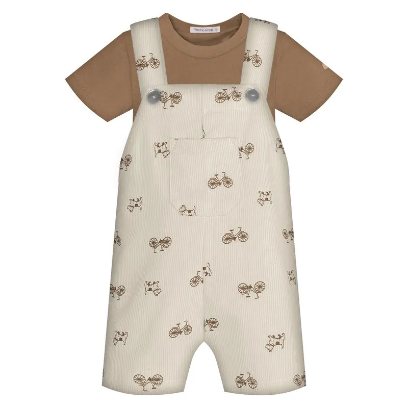Conjunto Infantil Camiseta E Jardineira Trick Nick Bege 1