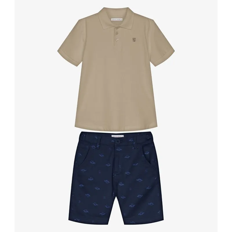 Conjunto Infantil Polo Com Bermuda Trick Nick Marrom 3