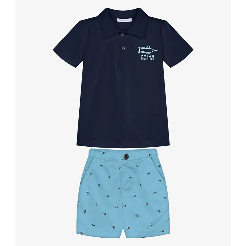Conjunto Infantil Polo Com Bermuda Trick Nick Azul 8