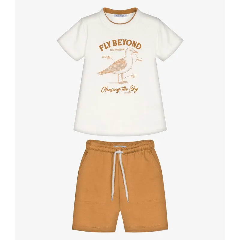 Conjunto Infantil Camiseta Com Bermuda Trick Nick Bege 4