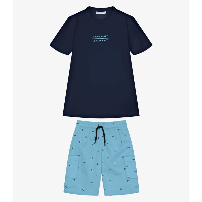Conjunto Infantil Camiseta Com Bermuda Trick Nick Azul 12