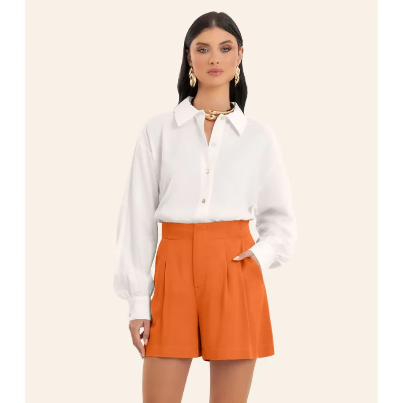 Shorts Feminino Em Viscose Double Endless Laranja GG