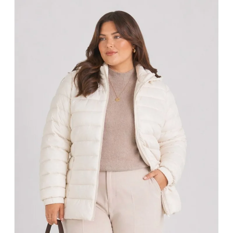 Jaqueta Feminina Plus Size Com Capuz Sea Surf Bege G1