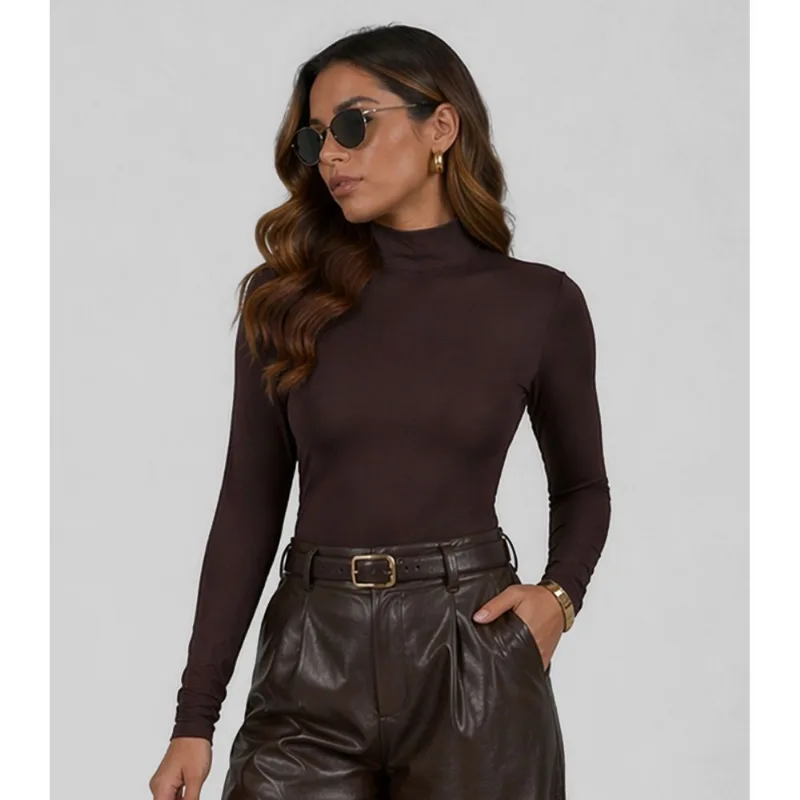 Body Feminino Gola Alta Em Suplex Atendencia Marrom M