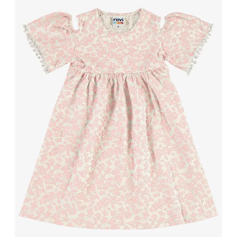 Vestido Infantil Cotton Com Pompom Rovi Kids Rosa 4