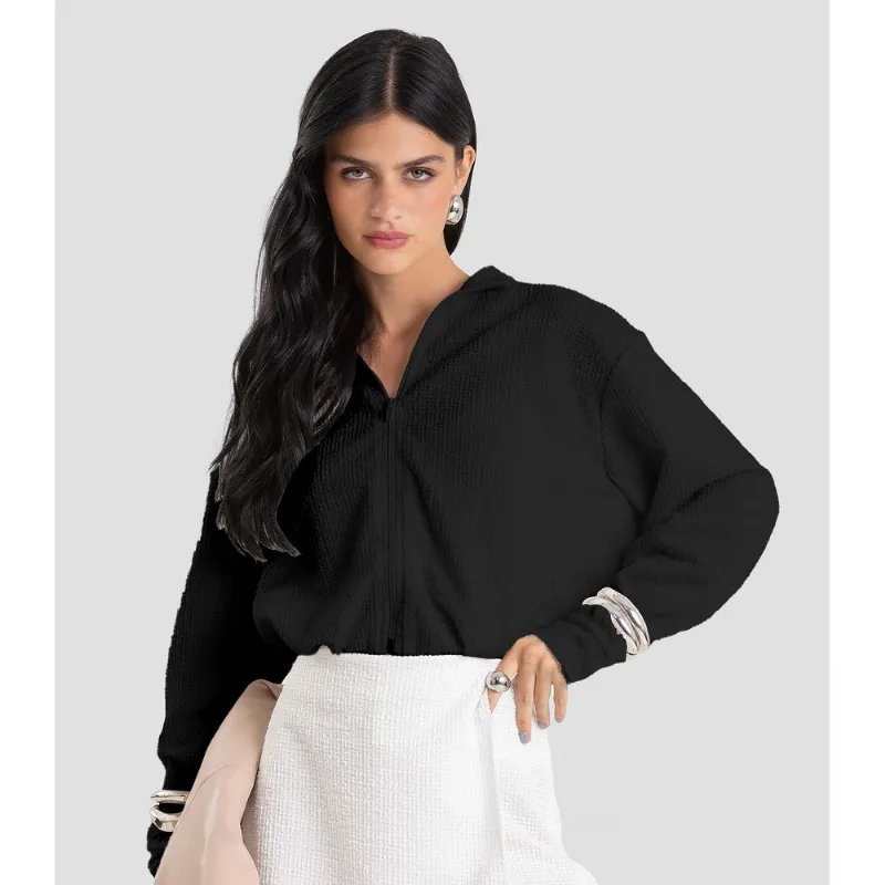 Jaqueta Feminina Cropped Em Tweed Dianna Preto M