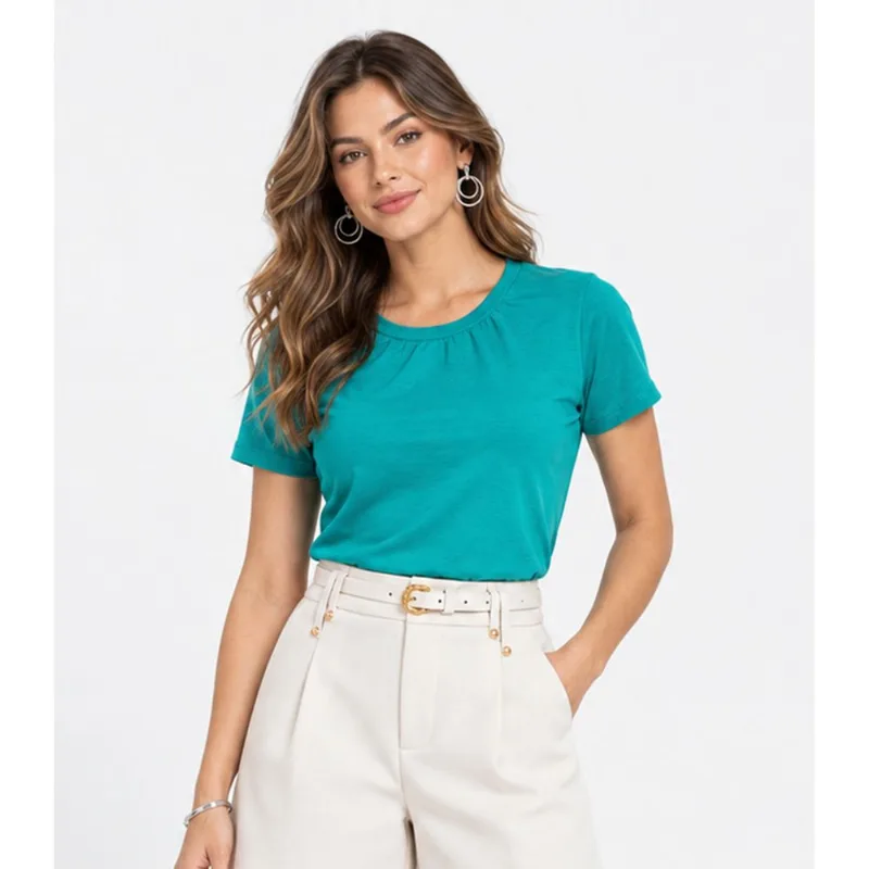 Camiseta Feminina Manga Curta Básica Infinita Cor Azul P