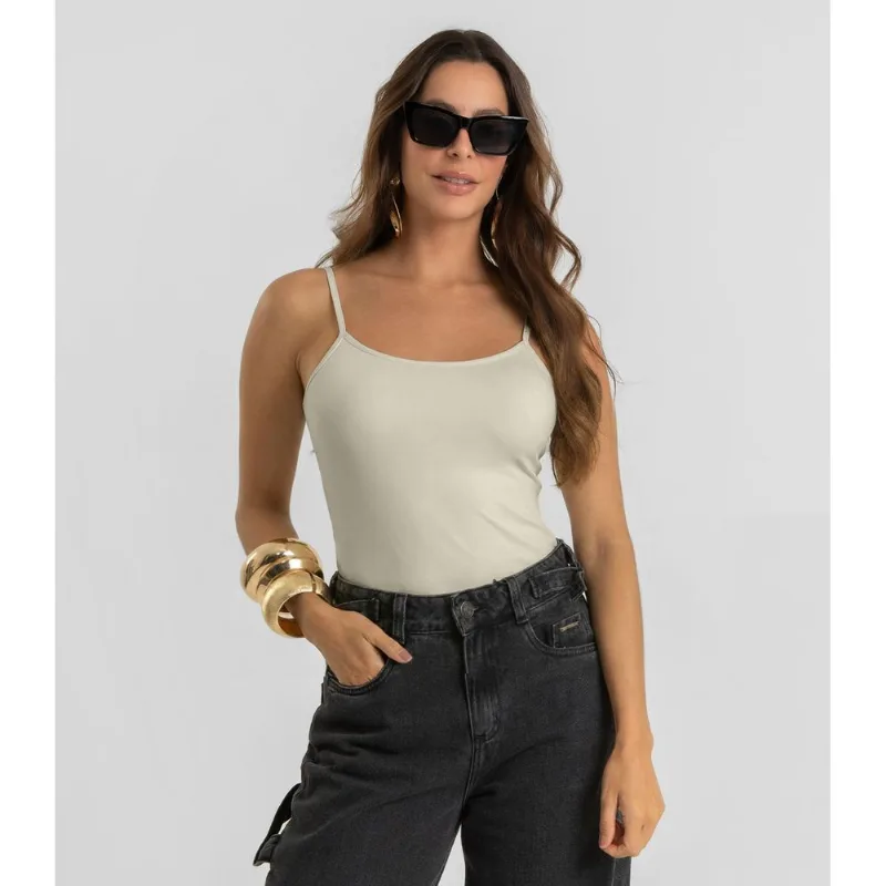 Blusa de Alça Feminina Em Poliamida Dianna Bege M