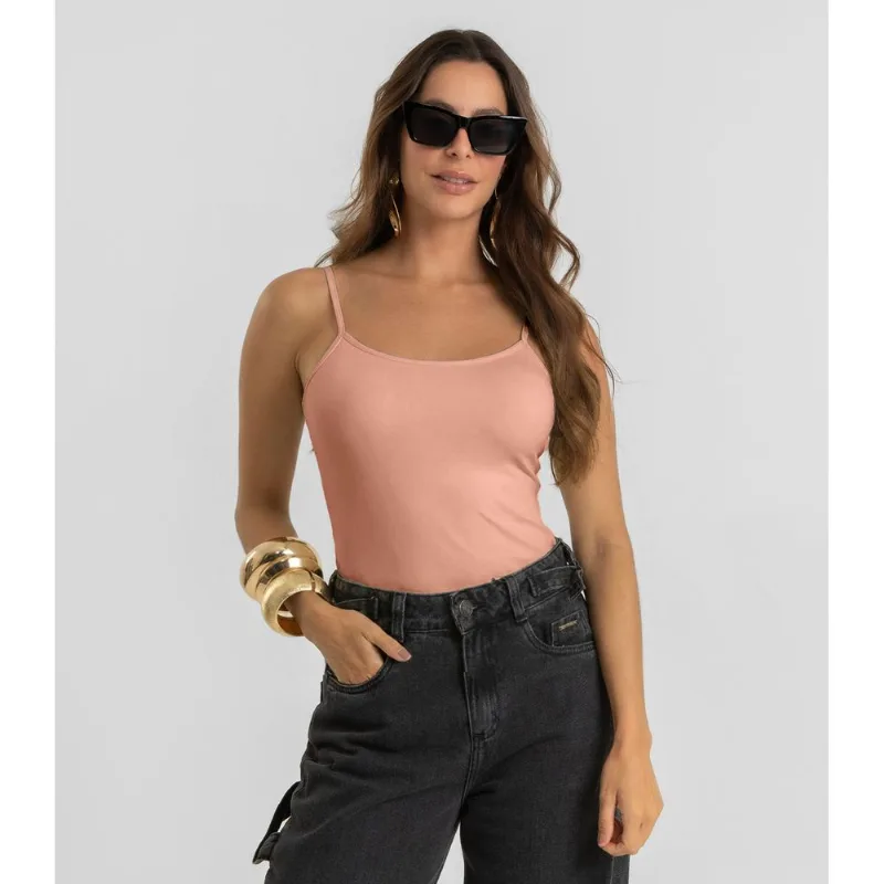 Blusa de Alça Feminina Em Poliamida Dianna Marrom GG