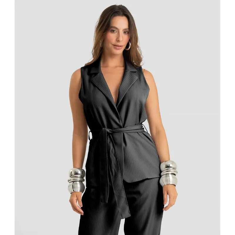 Colete Feminino Alfaiataria Risca De Giz Dianna Preto P