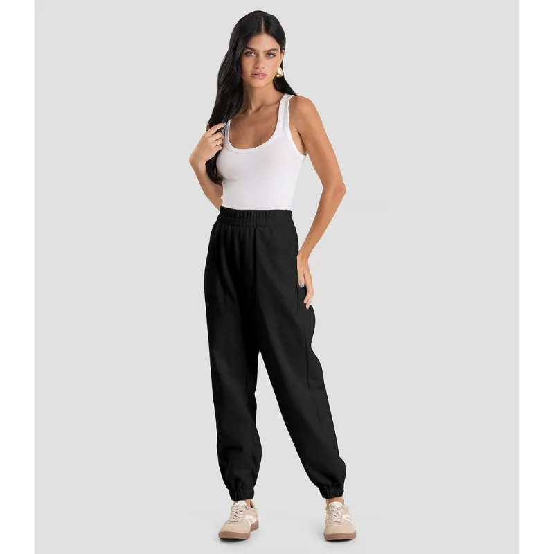 Calça Jogger Feminina em Moletom Penteado Dianna Preto GG