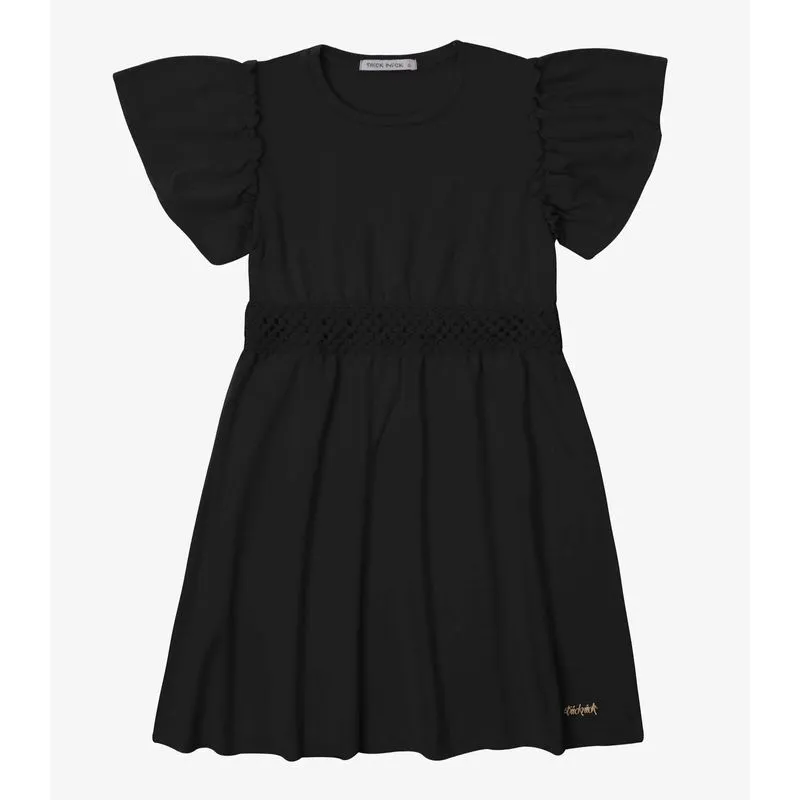 Vestido Verão Menina Midi Com Plaquinha Trick Nick Preto 2