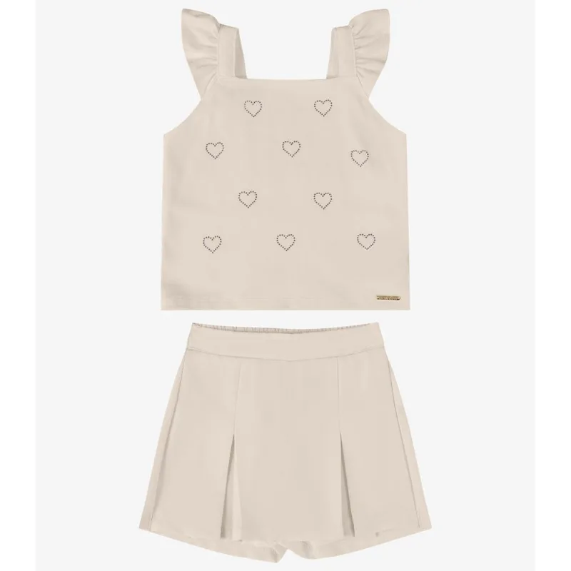 Conjunto Menina Verão Com Shorts Saia Rovi Kids Bege 6