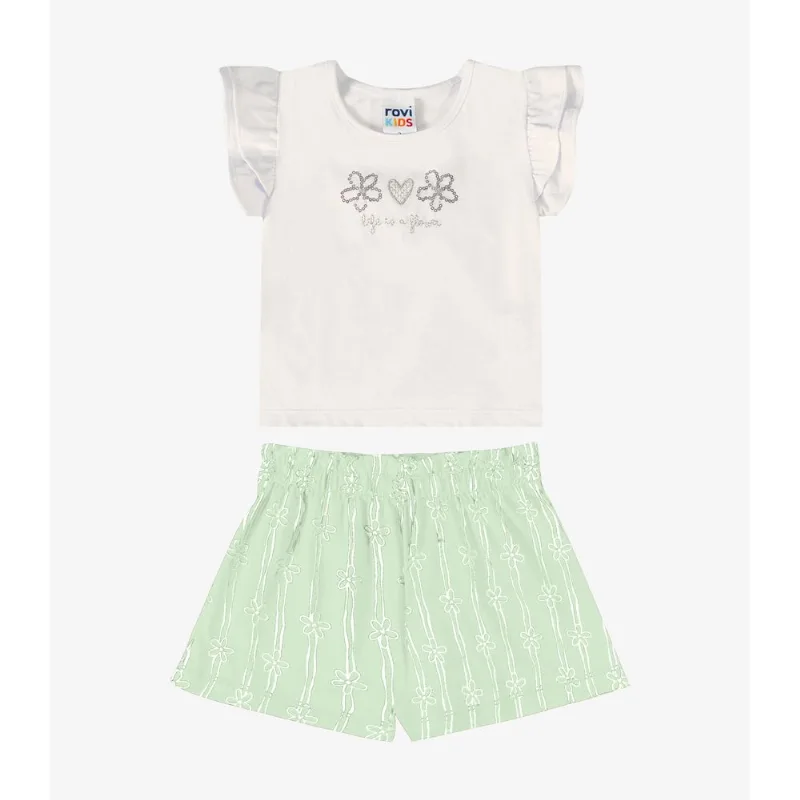 Conjunto Verão Menina Com Lantejoulas Rovi Kids Bege 1