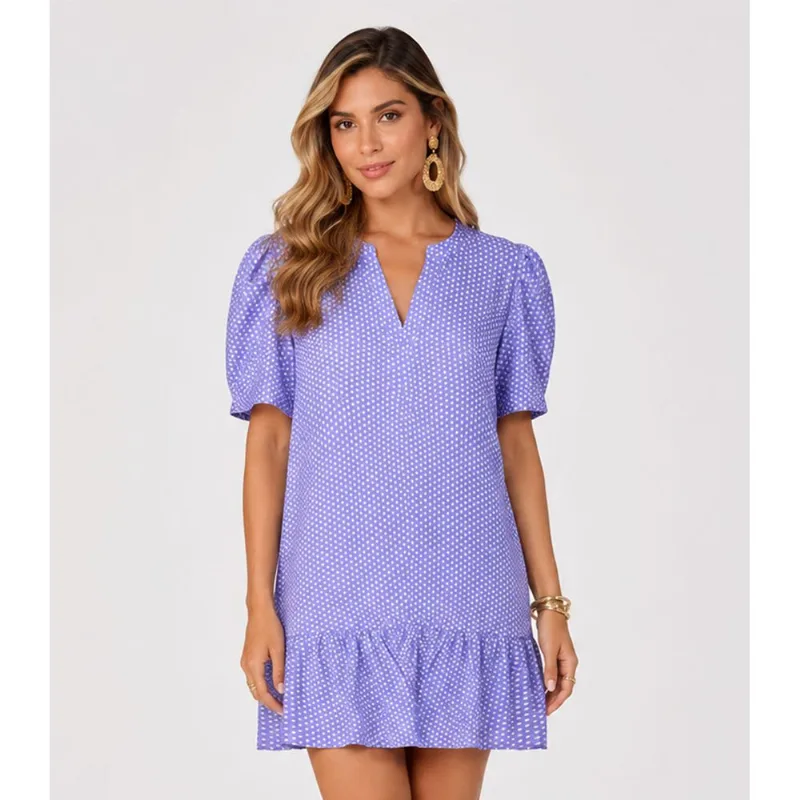 Vestido Feminino Com Manga Franzida Infinita Cor Azul P