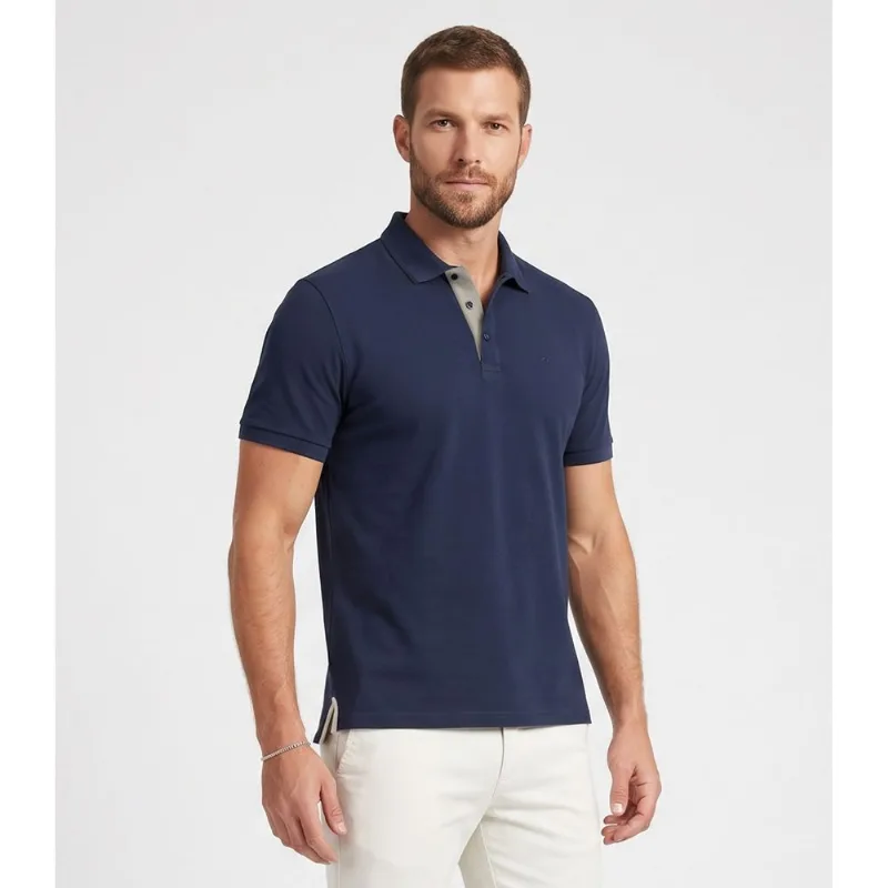 Polo Masculina Malha Texturizada Diametro Azul G