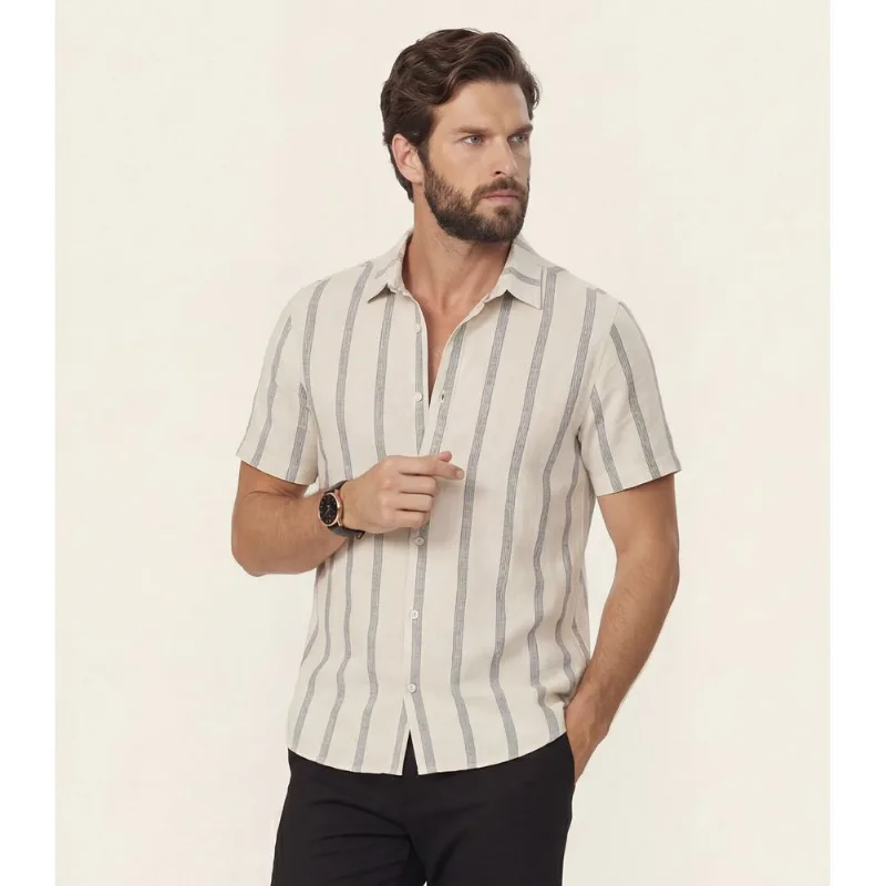 Camisa Masculina Linho Maquinetado Diametro Preto P