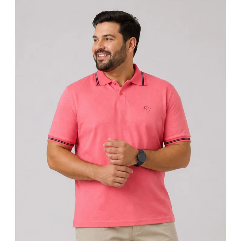Camisa Polo Masculina Plus Size Manga Curta Select Rosa G3