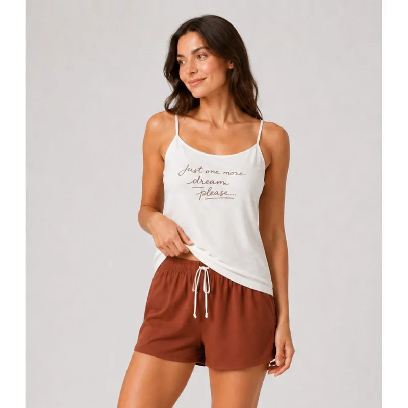 Pijama Feminino Short e Blusa de Alça Infinita Cor Marrom G