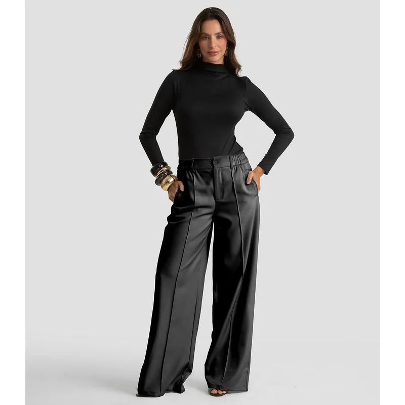Calça Pantalona Alfaiataria Com Pespontos Dianna Preto GG