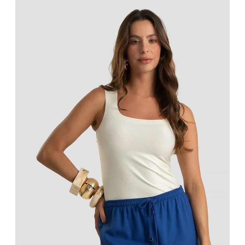 Regata Feminina Canelada em Poliamida Dianna Off White M