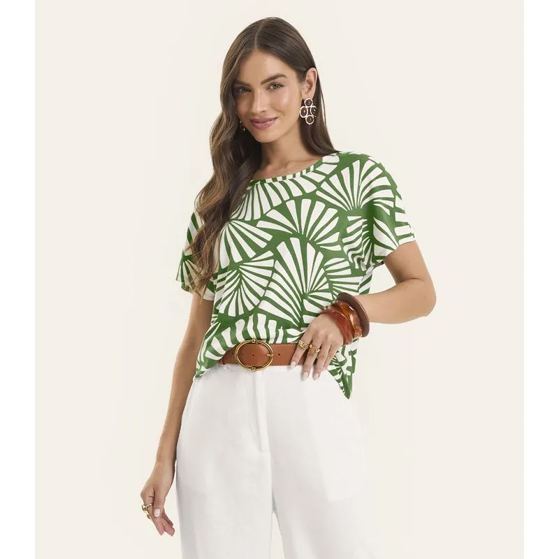 Blusa Feminina Estampada Viscotorcion Rovitex Verde G