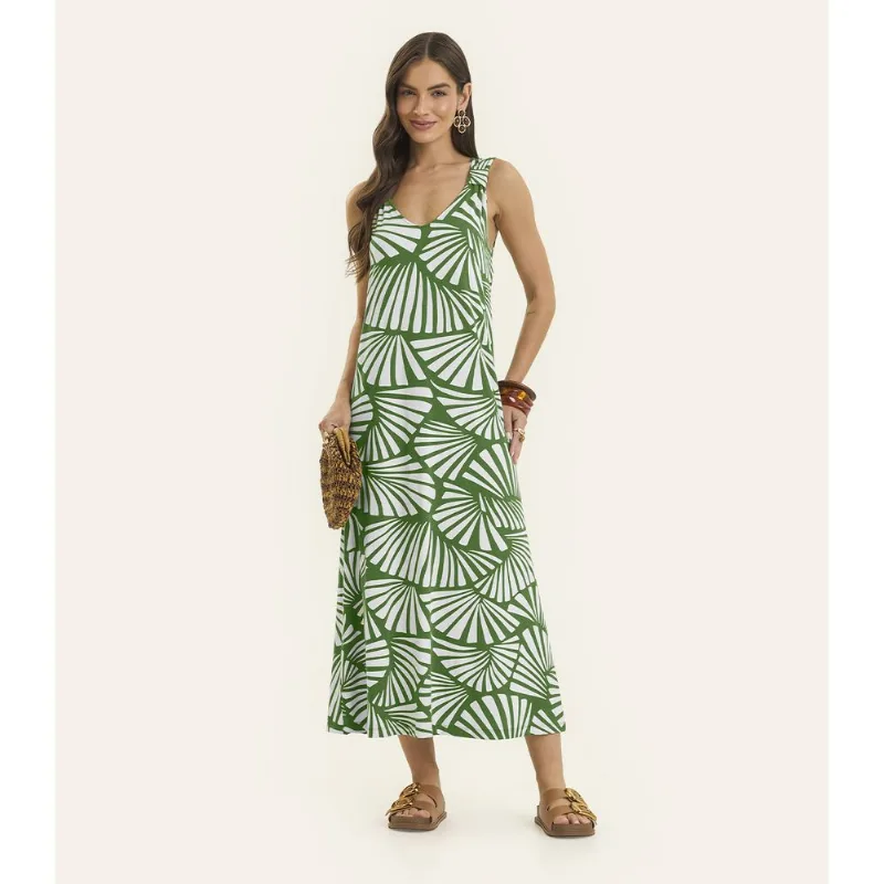 Vestido Midi Feminino Gola V Viscotorcion Rovitex Verde GG