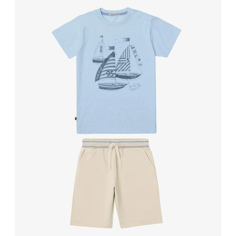 Camiseta Verão Menino Em Suedine Trick Nick Azul 2