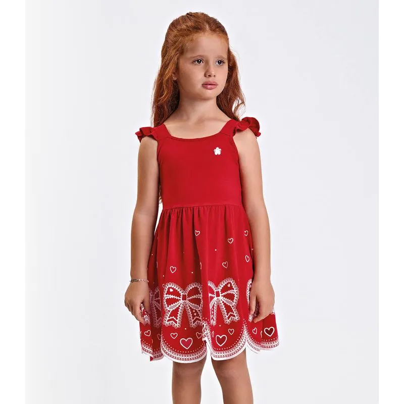 Vestido Verão Menina Midi Com Plaquinha Trick Nick Vermelho 1