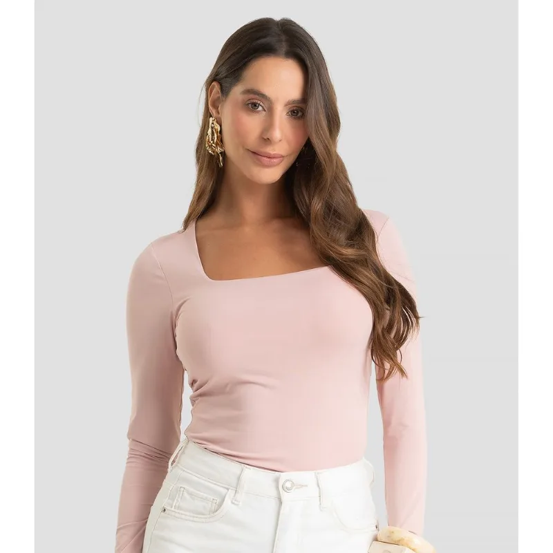 Blusa Feminina Manga Longa Poliamida Dianna Rosa G
