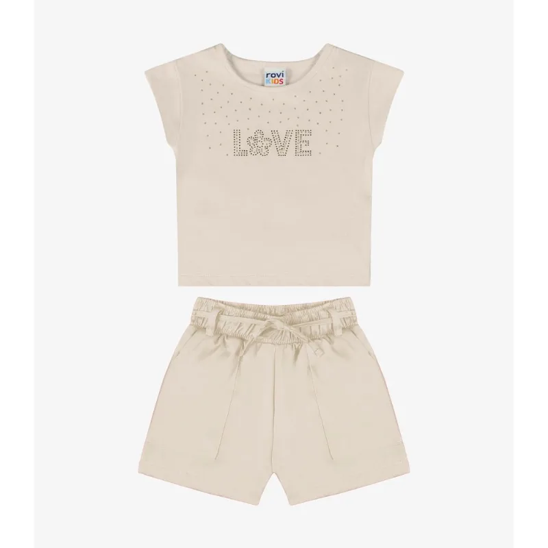 Conjunto Verão Menina Com Strass Rovi Kids Bege 2