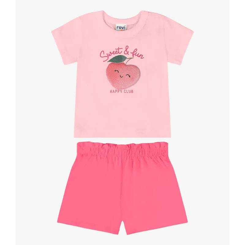 Conjunto Verão Menina Com Bordado Rovi Kids Rosa 1
