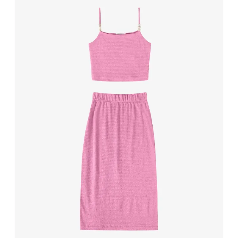 Conjunto Feminino Blusa Com Saia Midi Endless Rosa G
