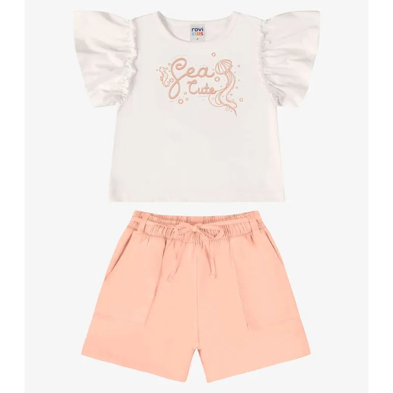 Conjunto Verão Menina Com Strass Rovi Kids Bege 8