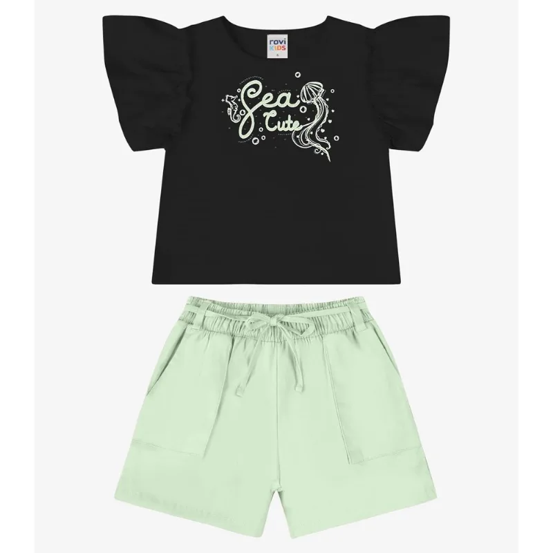 Conjunto Verão Menina Com Strass Rovi Kids Preto 6