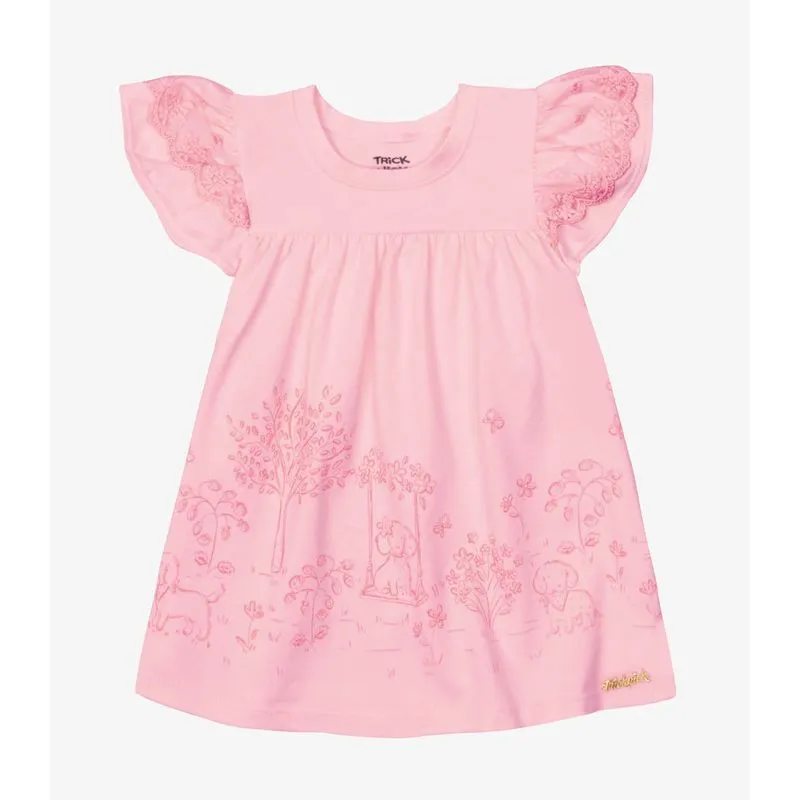 Vestido Verão Menina Com Manga Bufante Trick Nick Rosa M